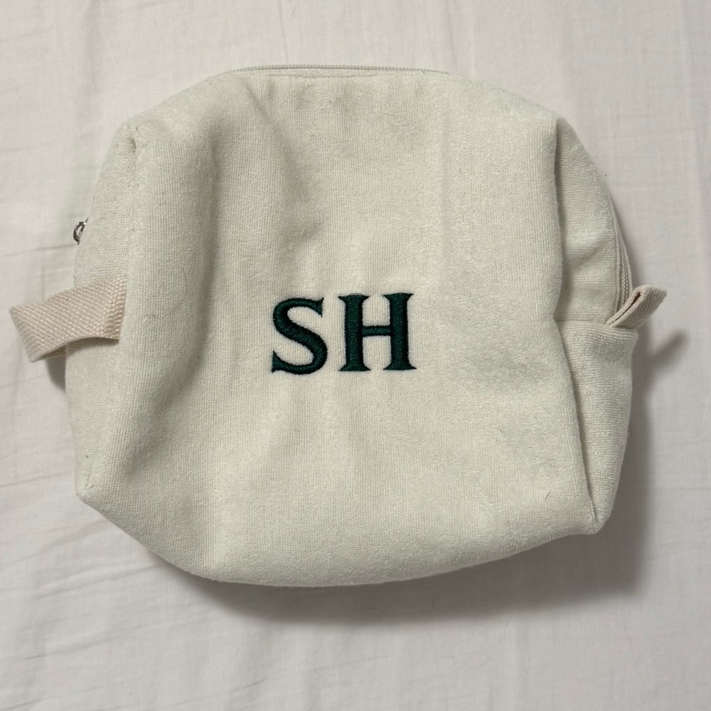 White Canvas Pouch with SH Embroidery